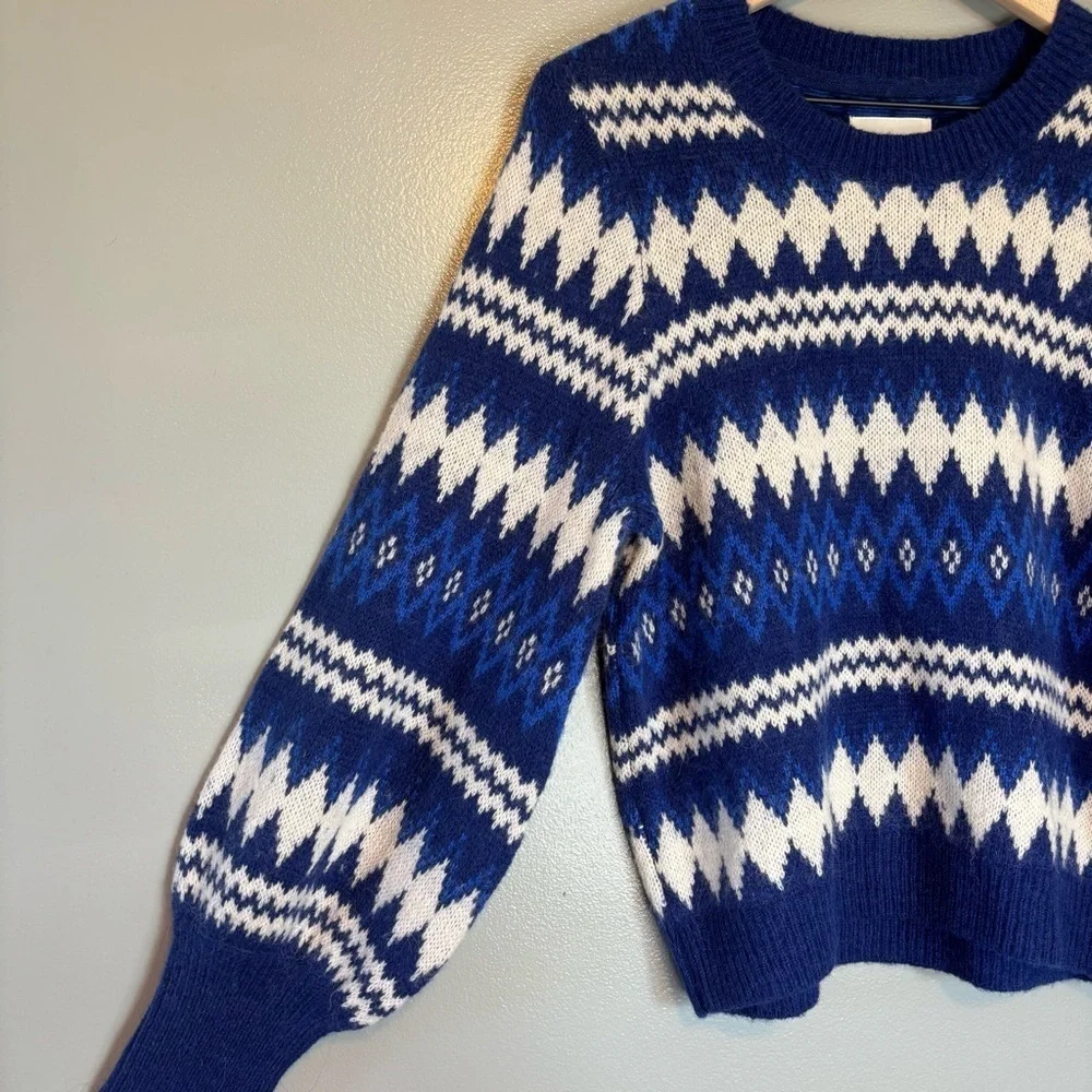 NWT Part Two Medium Alpaca Wool Blend Sweater Blue Knit Jacquard Fair Isle